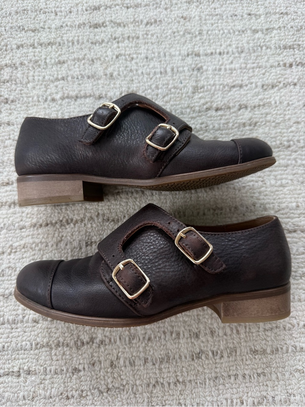 Julia Bo Handcrafted Brown Leather Double Monk Strap Shoes Size 34 US 4⁠